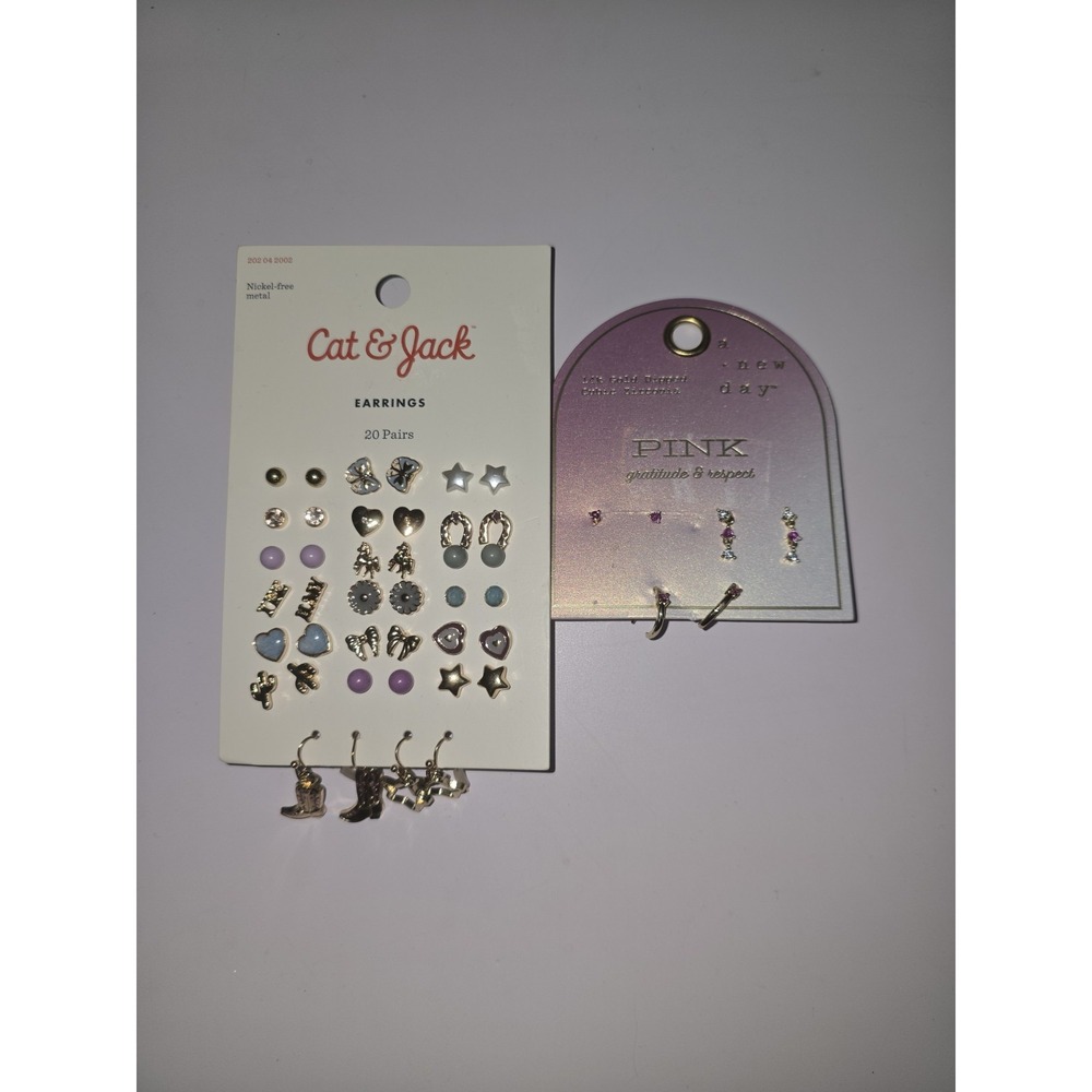 Cat & Jack Earrings Nickel Free 14k Gold Dipped Earring Bundle